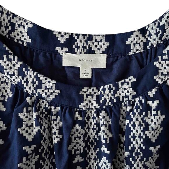 a loves a Women's Embroidered Puff Sleeve Tiered Dress Abstract Cotton Size L - Picture 2 of 7